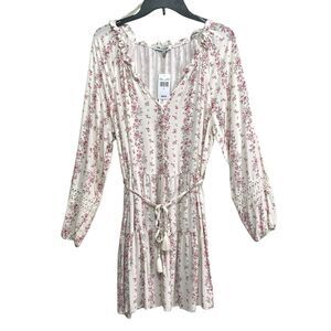 Wallflower Dress Junior Womens Size Large Off-White Floral Elastic / Tie Waist